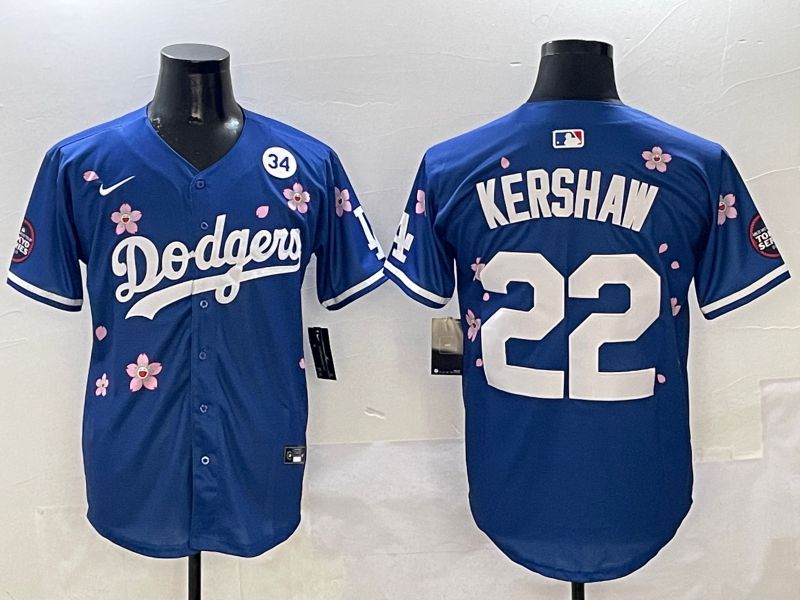 Men Los Angeles Dodgers 22 Kershaw Blue Sakura Edition 2025 Nike MLB Jersey style 7